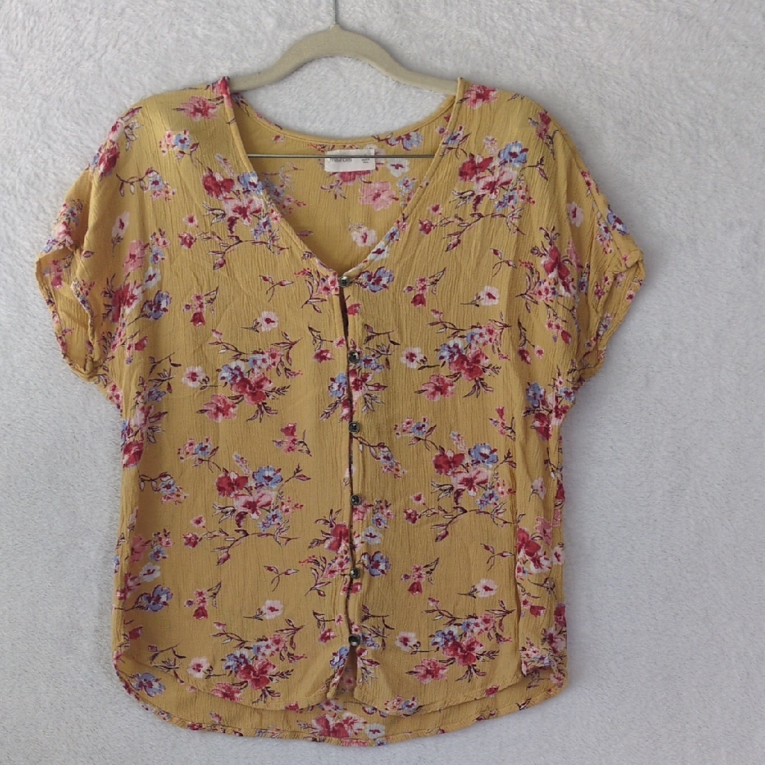 Maurices Women's Yellow & Pink Floral Blossom Button Shirt Size S